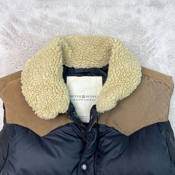 Ralph Lauren Denim & Supply Vest Mens Medium Down Puffer Vest Sherpa Collar - Picture 2 of 11